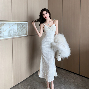 3918 cross-border real shot in stock socialite temperament fishtail skirt long beaded banquet dress sequined dress