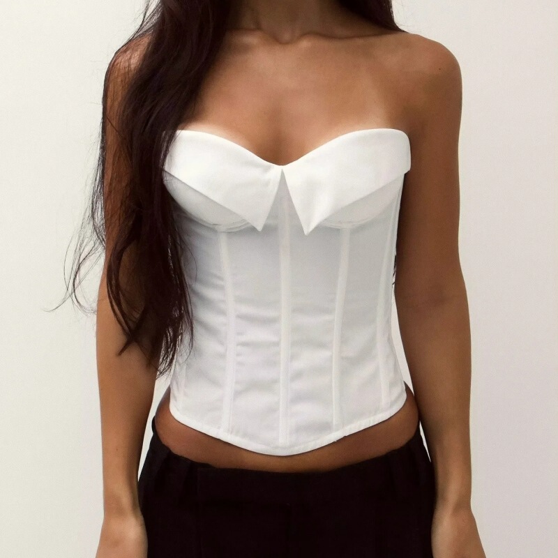 European and American-style Niche Spice Girl Tie Contrasting Color Wrap Chest Strapless Vest Women's Slim-fit Tight Short Top