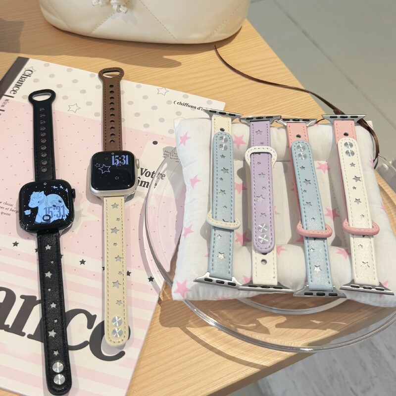 Suitable for Apple S11 Watch Iwatch10Se987 Star Double Stud Leather Strap Huawei Gt6 Xiaomi 10Pro