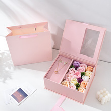 新款情人节惊喜神秘透明玫瑰花礼盒翻盖开窗香薰礼物盒包装礼品盒