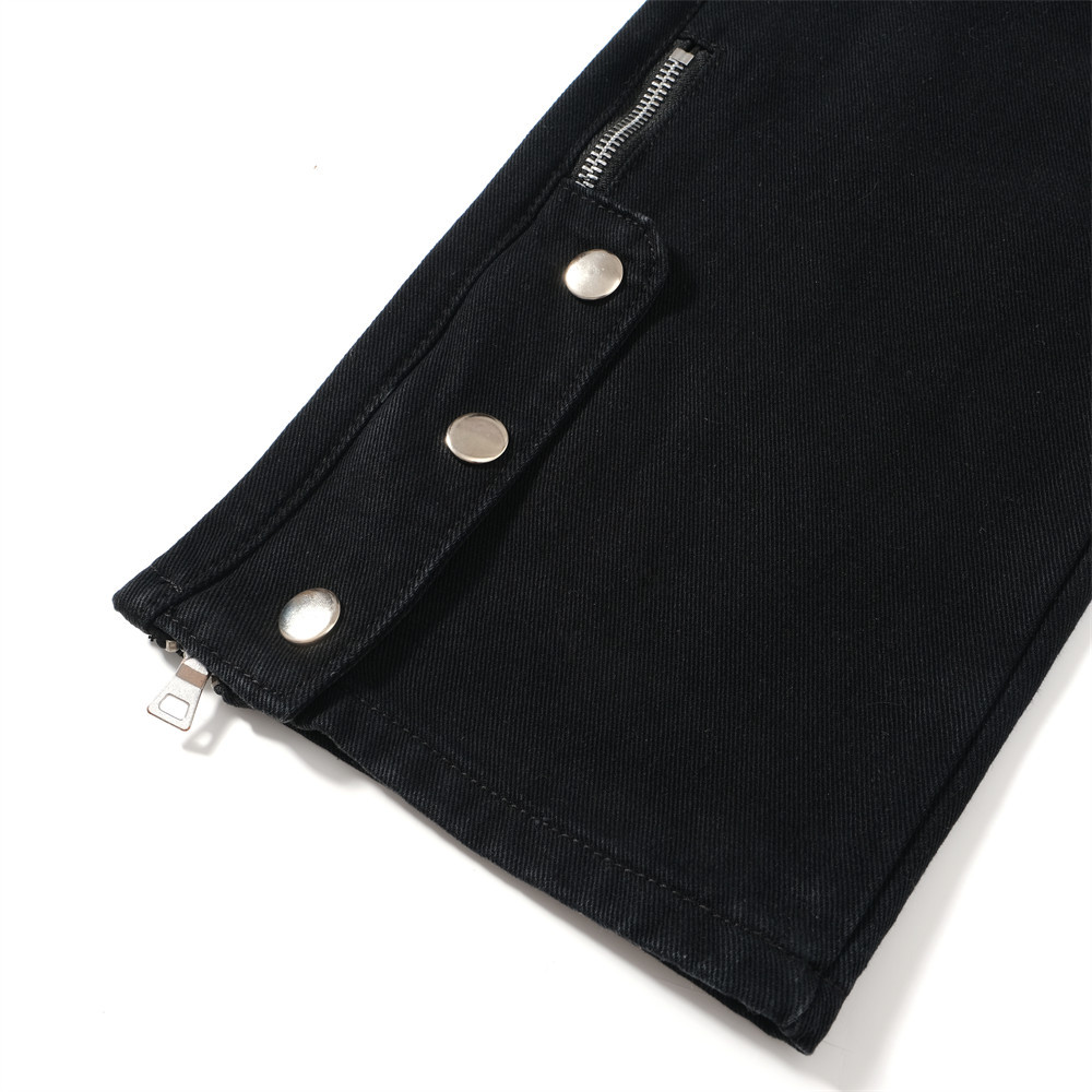 TIFO Herren-Jeans im stylischen High Street-Stil mit geradem Bein, Hosenschlitz mit Knopfleiste und Seitenschlitzen – klassischer schwarzer Denim für die Freizeit_voghion.com