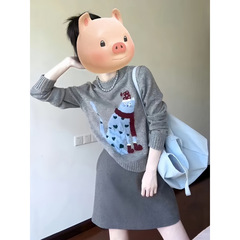 韩系氛围感穿搭一整套早秋新款慵懒风显瘦针织衫毛衣短裙两件套潮