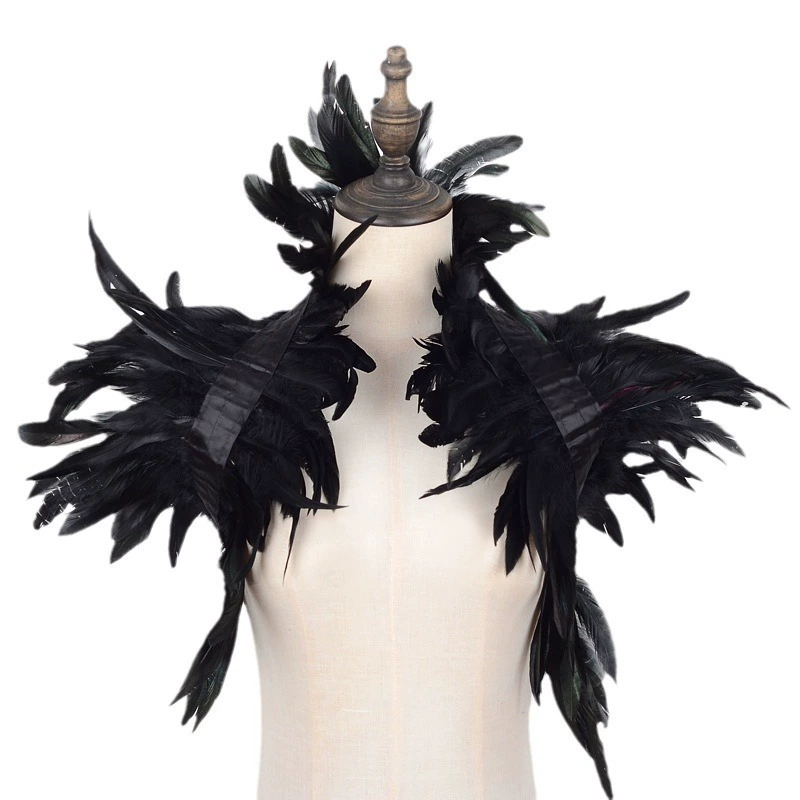 cloak accessory, feathered shoulder cape, gothic Halloween party, multiple colors