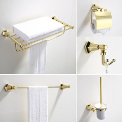 Golden Towel Bar and Bath Mat Rack Set, All Copper, European Style, Antiqued Bathroom Hardware