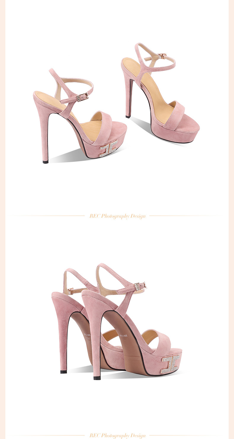 Sandal cao gót nữ hở mũi đế platform siêu cao gót 13 cm, quai ngang đính đá, khóa dây — đen 13cm chi tiết 5