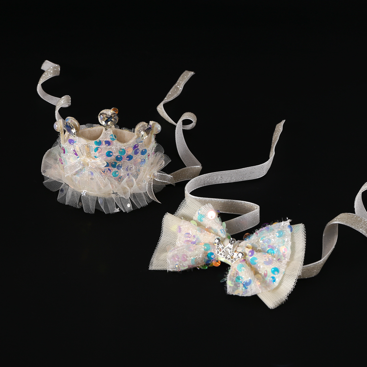 Pet sequillas diamante corona de encaje arco collar gatos perros princesas accesorios de boda sombrero de cumpleaños