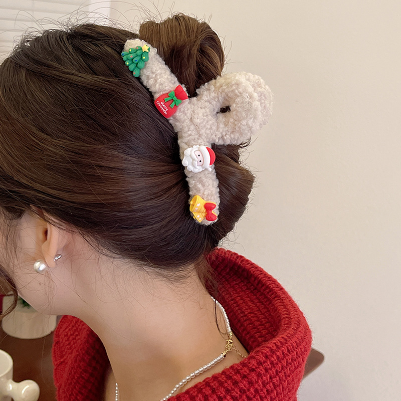 Cute Christmas Tree Santa Claus Arylic Handmade Hair Claws 1 Piece16
