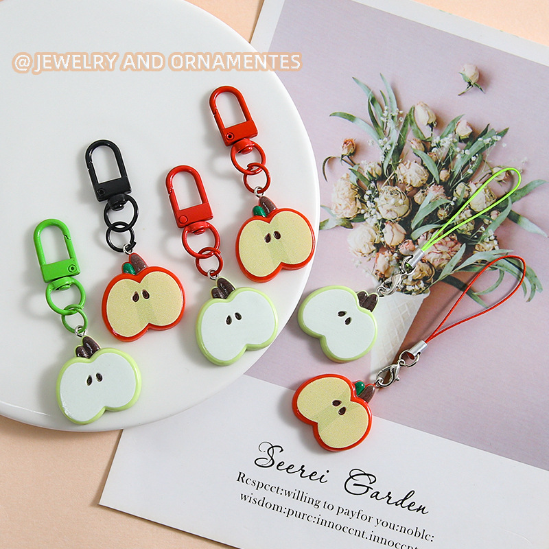 Cute Sliced Apple Door Buckle Mobile Phone Chain Handmade DIY Keychain School Bag Gift Jewelry Pendant Wholesale
