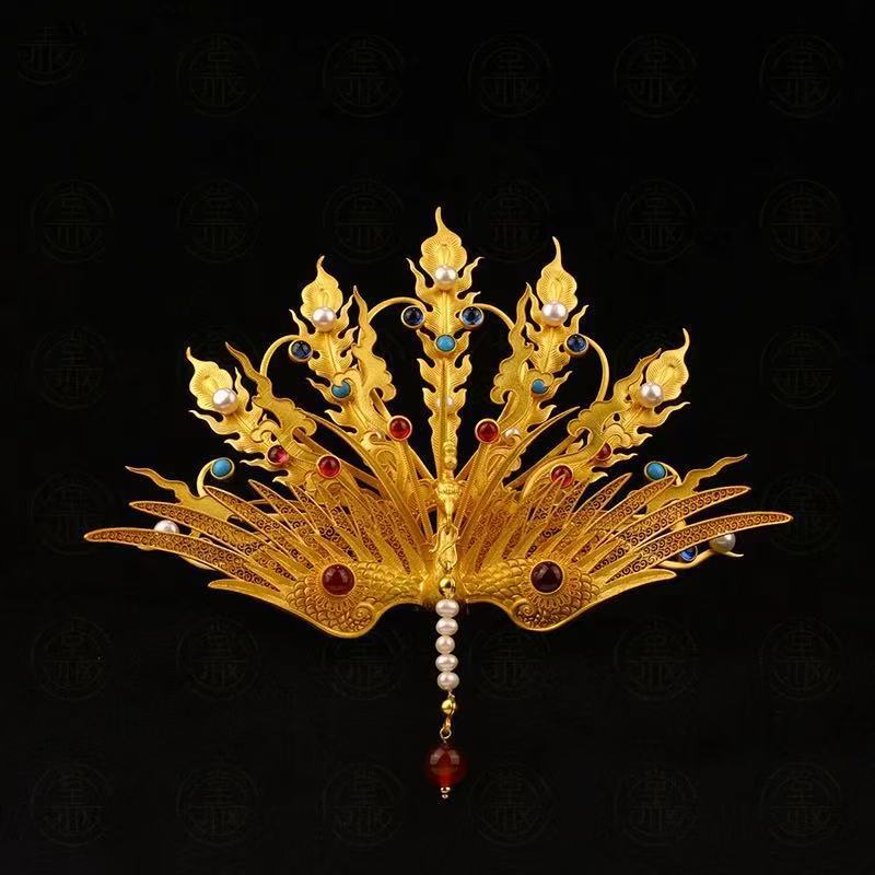Gold-Plated Copper Hanfu Hair Crown Phoenix Hairpin Bride's Xiuhe Headdress Retro New Chinese Style Phoenix Top Hairpin Ancient Style Headdress Gold-Plated Copper Hanfu Hair Crown Phoenix Hairpin Bride's Xiuhe Headdress Retro New Chinese Style Phoenix Top Hairpin Ancient Style Headdress