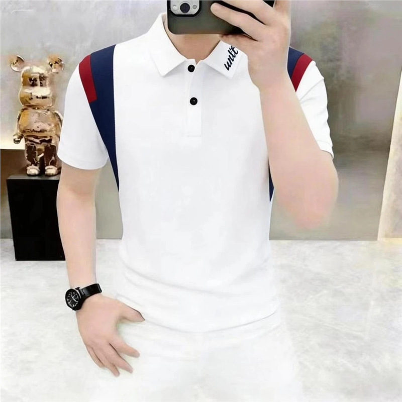 【European Goods】Light Luxury Color-Blocking Polo Shirt for Men, New Summer Fashion Short-Sleeve Versatile Trendy Casual T-Shirt