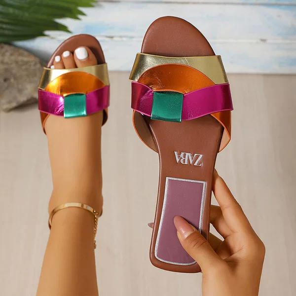2026 Cross-Border Large Size Flat Trendy Slippers New Style One-Line Slippers Women's Cross Solid Color Fashion Sandals