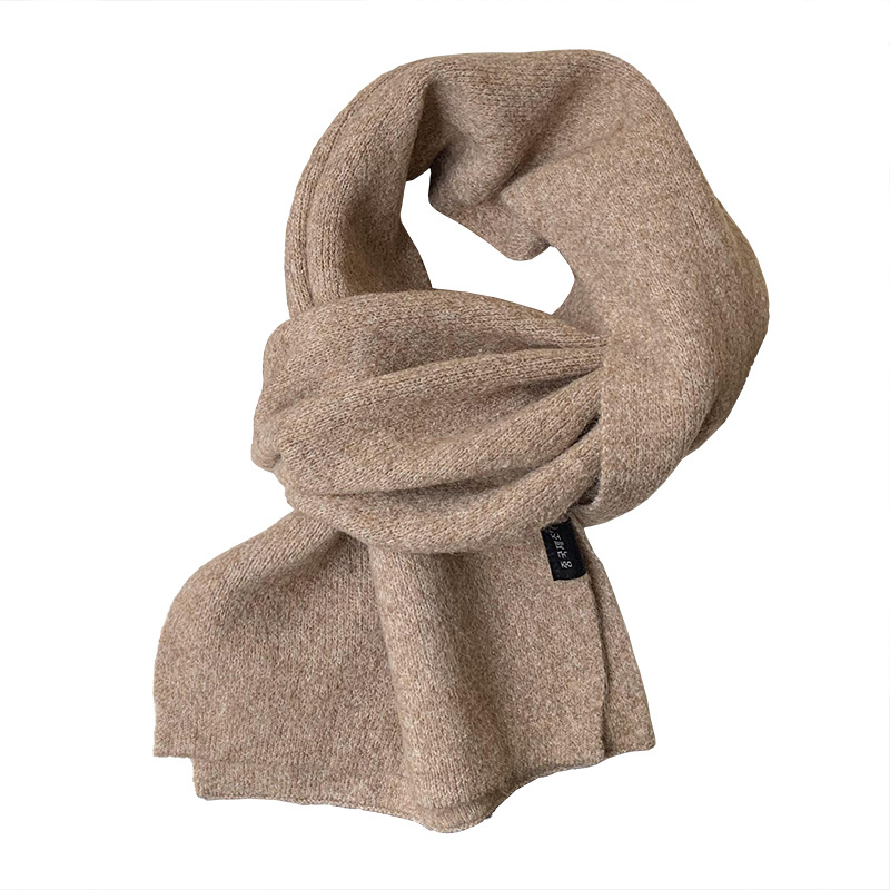 Bufandas de lana de punto de invierno femeninas de alta calidad coreana 2025 nuevo color sólido cálido bufandas de cuello suave