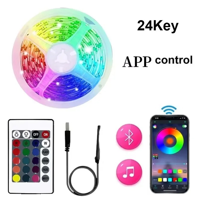 Kit de tiras de luz LED RGB de 5V inteligentes con control remoto wifi para mayoristas, tiras de luz coloridas para fondo de TV y luz de ambiente.
