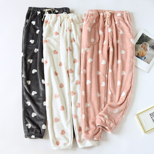 Winter Flannel Loose Women's Pajama Pants Soft Lightweight Home Wear Pajama Pants with Pocket Cuff Warm Pants