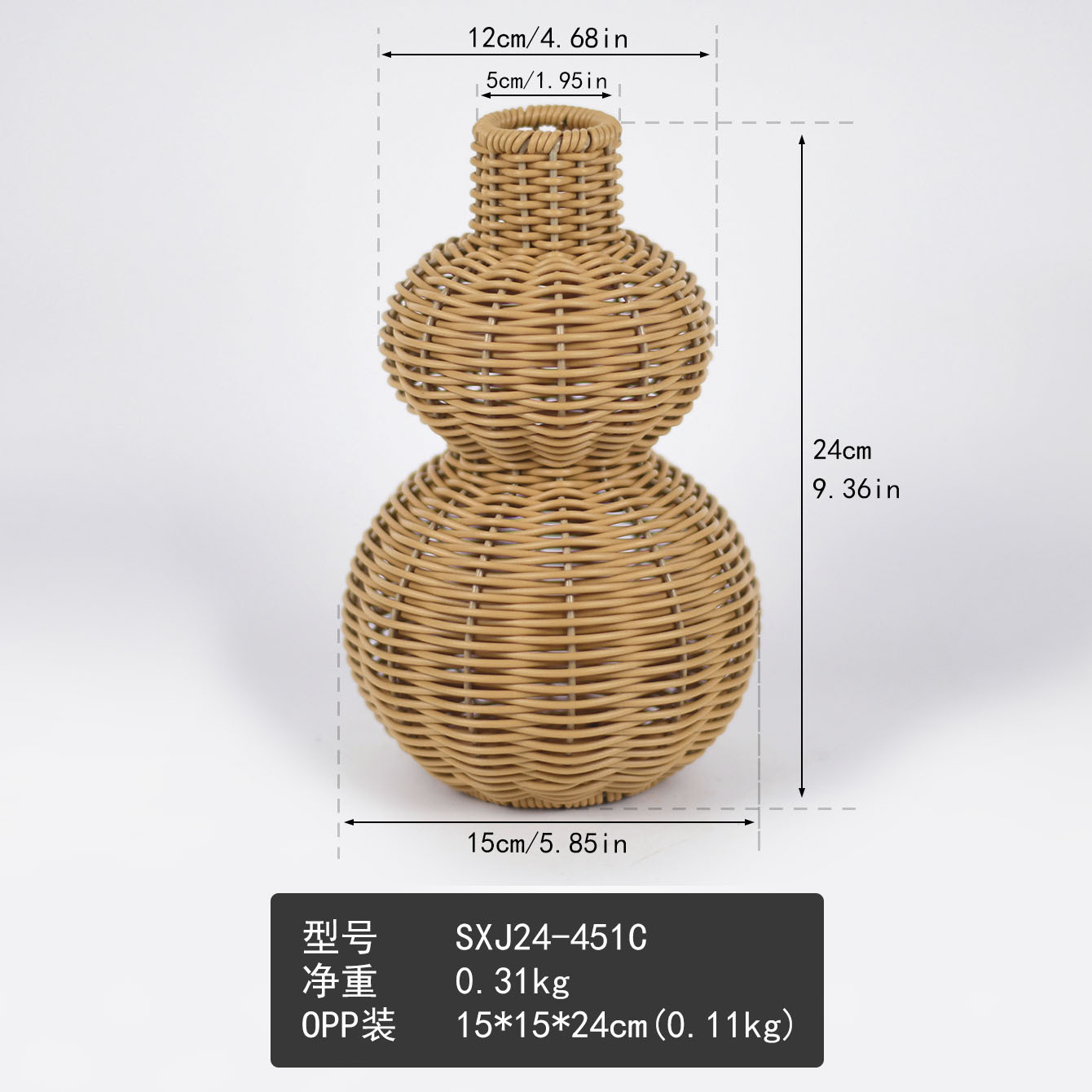 Florero de plástico Adornos Imitación de ratán Tejido Vintage Envase de arreglo floral Conjunto de florero Florero decorativo de simulación