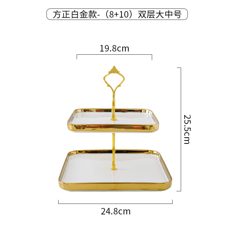 Luz nórdica de lujo de tres capas plato de fruta sala de estar hogar cerámica caramelo merienda plato té de la tarde postre mesa de decoración bandeja