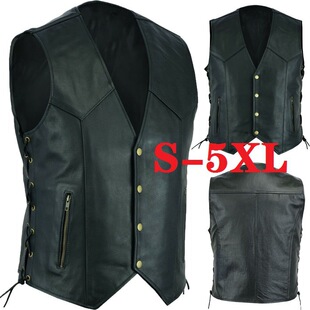 Cross-Border Supply Amazon Men's Leather Vest V Neck Single-Breasted Side Zipper Strap Short Sleeveless Top