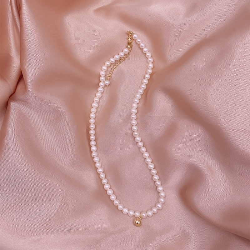 Retro Geometric Pearl Copper Necklace