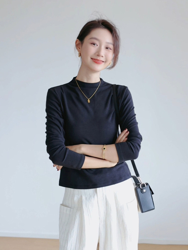 醋酸德绒羊毛T恤长袖女秋冬保暖修身内搭叠穿打底衫半高领针织衫|undefined