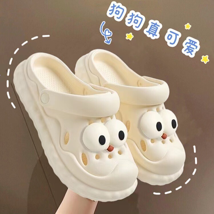 2024 New Summer Dung Feeling Beach Thick Sole Cute White Hole Mesh Infrared Wear Sandals Women's Heading Shoes