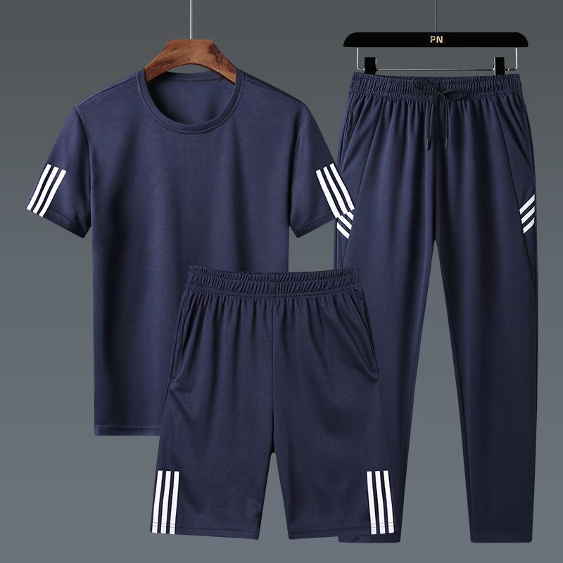 M - 8XL trajes deportivos de tamaño más grande para hombres sueltos pantalones cortos de manga corta, traje casual, pantalones largos para hombres gordos, set de tres piezas