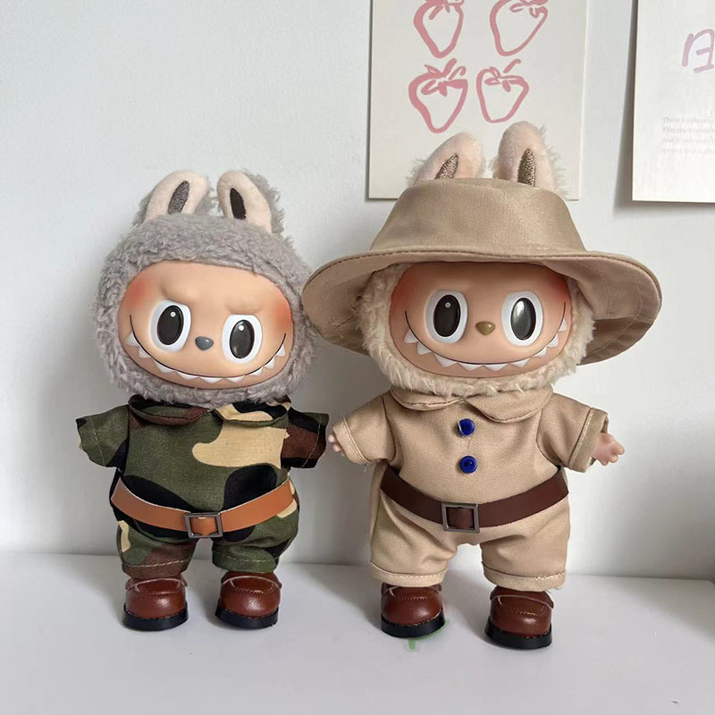 Only clothes] 17cm pendant blind box Macaron Labubu Labubu doll clothes Thai little police clothing cute