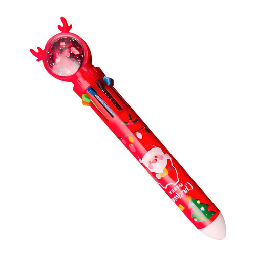 Christmas cartoon ten-color ballpoint pen, cute and creative multi-color 10-in-1 press pen, student color multi-function oil pen