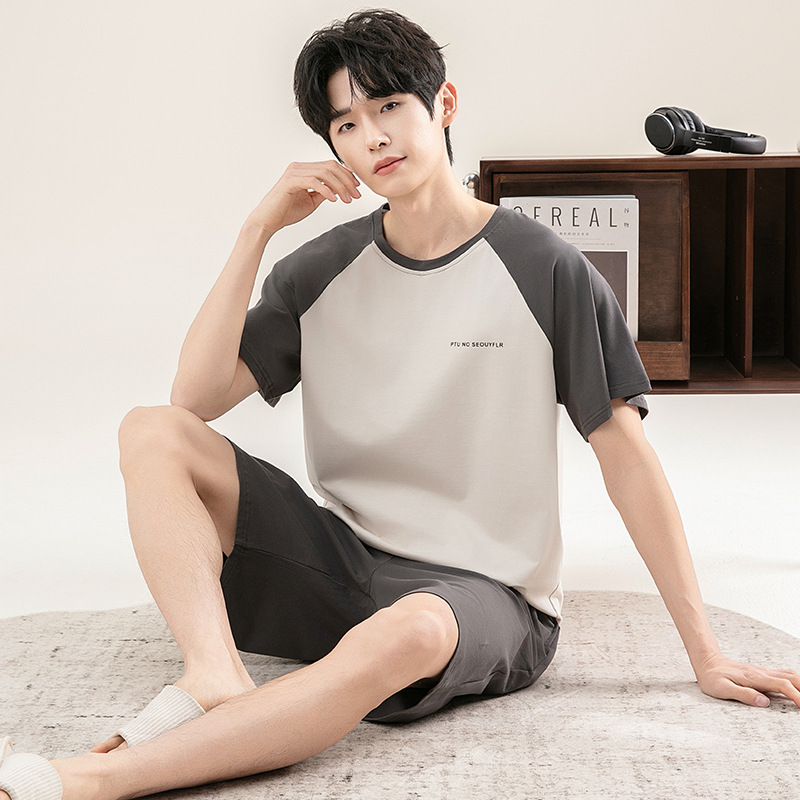 Men's Pajamas Summer 2026 New Style Pure Cotton Thin Short-Sleeved Can Be Worn Outside Youth Fashion Cartoon Home Wear Set