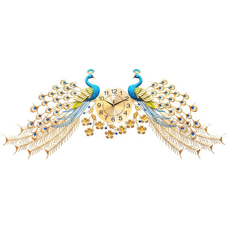 Reloj de pared de pavo real elegante de hierro forjado, diseño creativo de moda silenciosa, reloj de comercio exterior/Amazon