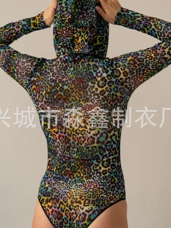 Europa y los Estados Unidos de mangas largas leopardo trajes de baño unidos para mujeres protección solar ropa de baño apretada de secado rápido nuevo trajes de impresión transfronterizos image 6