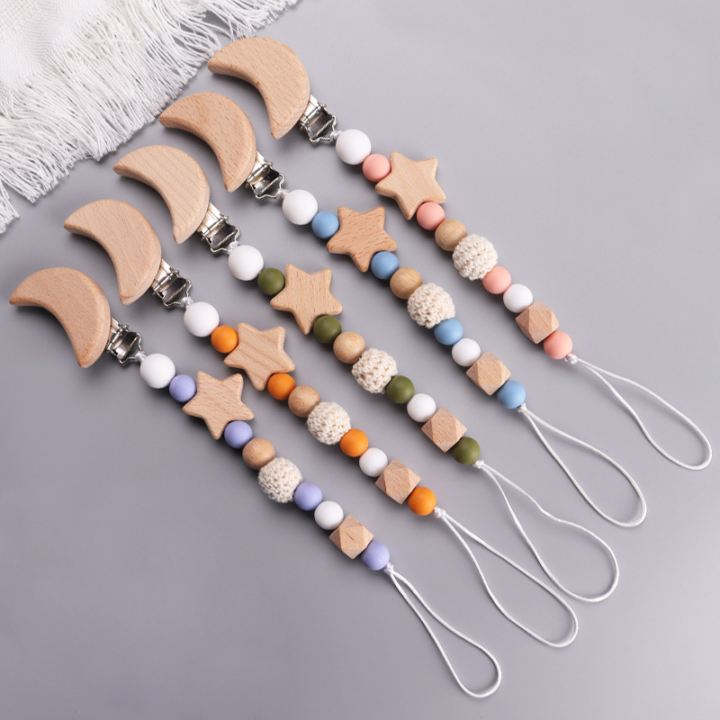 AliExpress new Beech moon clip baby silicone pacifier chain toy teether anti-drop rope