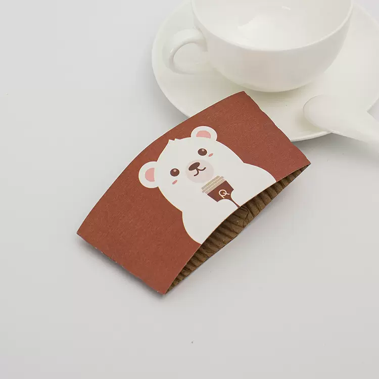 厂家定制加厚隔热杯套可爱卡通奶茶纸杯套一次性咖啡瓦楞纸套批发