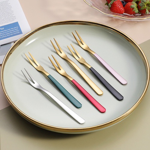 Light luxury 304 stainless steel fruit fork household fruit pick dessert fork cake fork mooncake fork wholesale two-tine fork