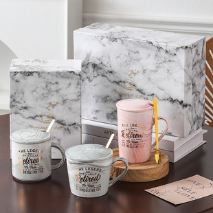 Amazon Marble Pattern Ceramic Cup Pair Mug Cute Creative Phnom Penh Ceramic Cup Accompanying Gift