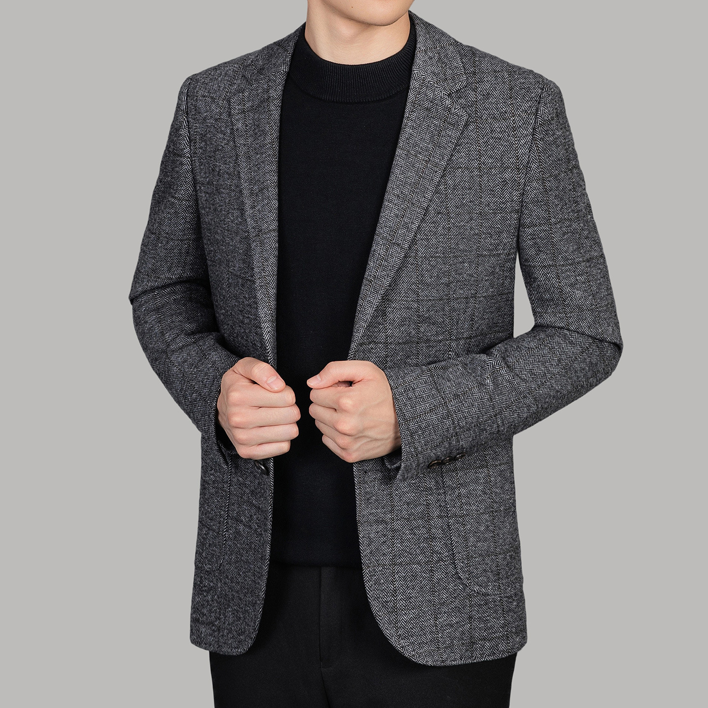 秋冬西装外套男商务休闲羊毛单西时尚格纹单排扣潮流男士西服批发
