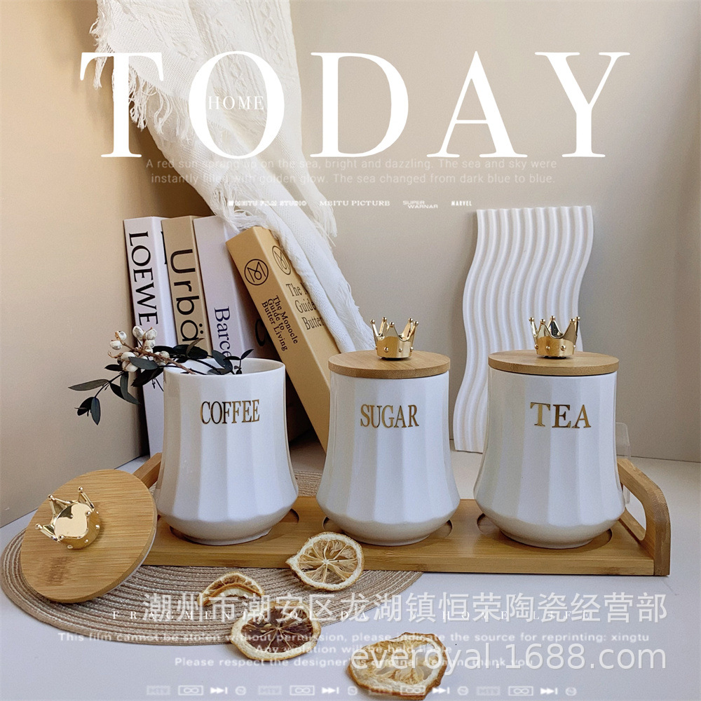 Nordic light luxury high-end porcelain sealed jar kitchen supplies moisture-proof tea and coffee jar high-looking household sealed storage