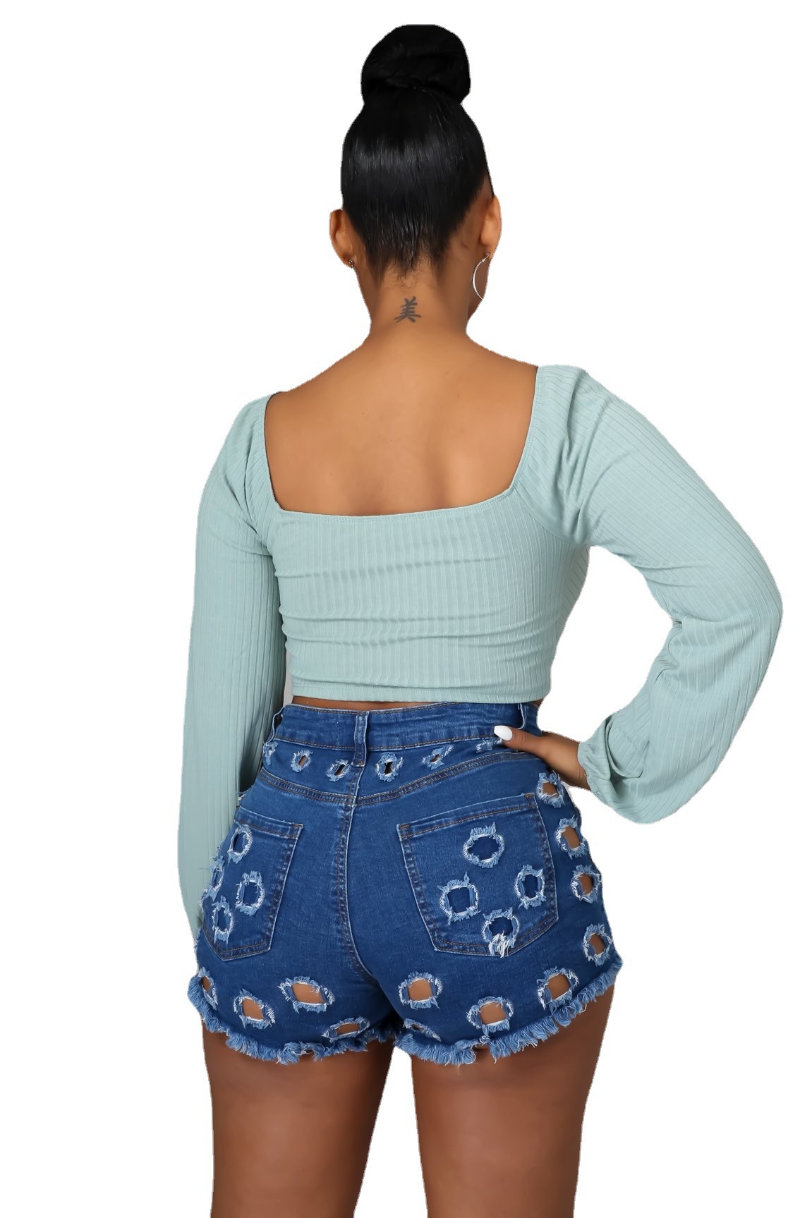 Femmes Du Quotidien Vêtement De Rue Couleur Unie Shorts Lavé Jeans display picture 6