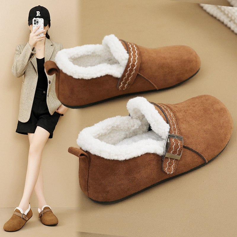 Xt-189 Women's 2025 New Autumn Winter Thick Sole Lazy Fleece Lined Cotton Casual Warm Single Shoes_voghion.com