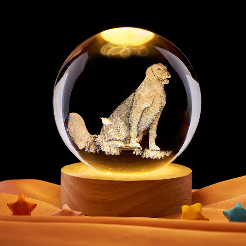 Cross-border animal dog luminous crystal ball night light galaxy crystal craft 3D laser engraving birthday gift creation