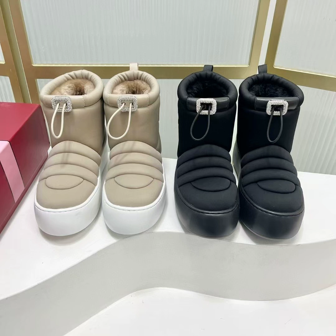 Высокое качество 2024 зимние квадратные пряжки стразы овца меха все в одном снегоступы теплые толстые бисерные хлопчатобумажные сапоги