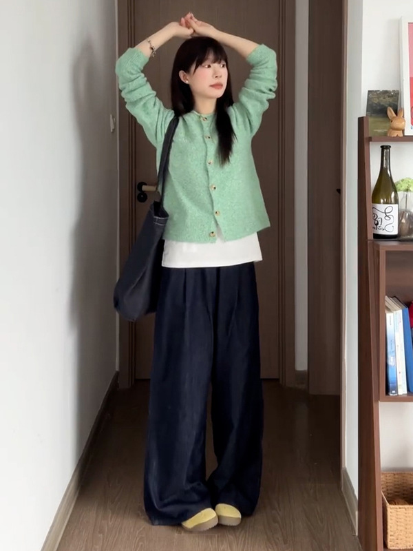 宽松大版绿色小个子毛衣2025新款外套宽松慵懒风针织开衫女上|undefined