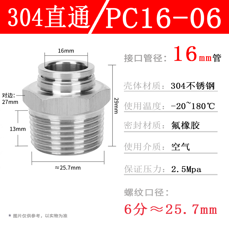 304ステンレス空気圧管ワンタッチ継手PC16-04ねじストレートPL8-02 Lベンド耐温性腐食防止