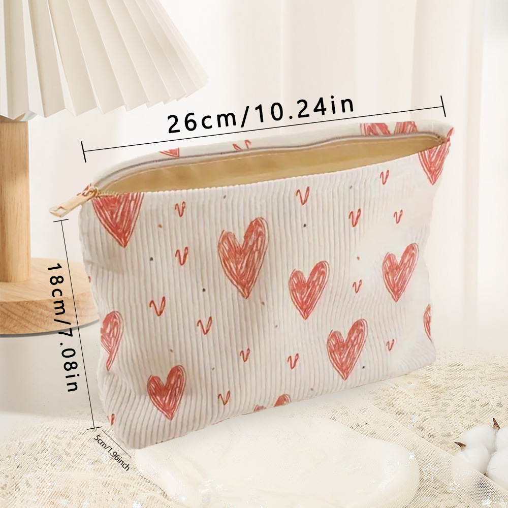 All Seasons Season Women's Gender Cute Heart Shape Corduroy Square Makeup Bags