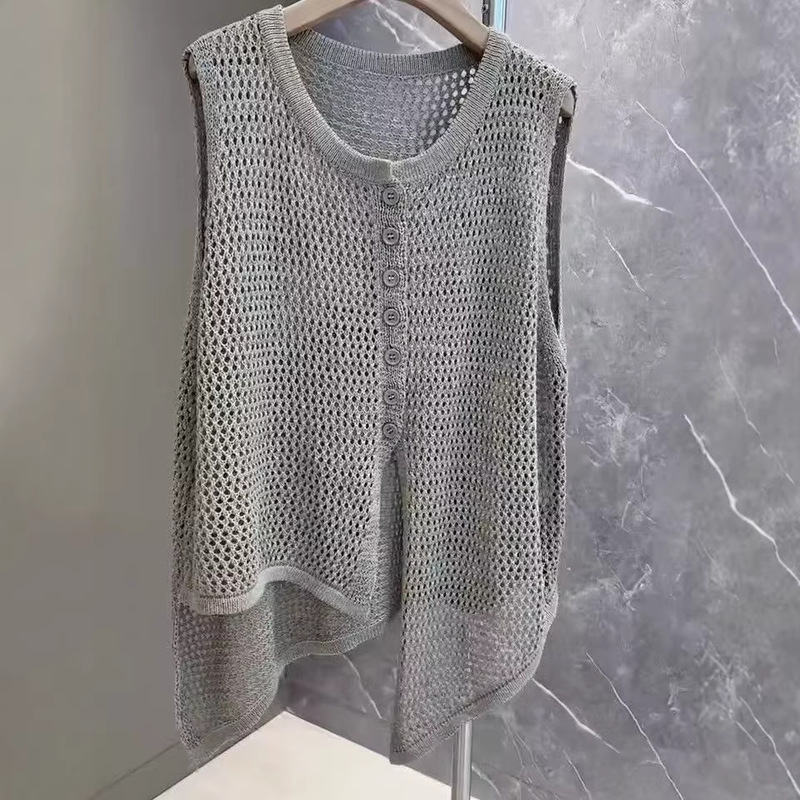 Summer Fashion Thin Irregular Knit Vest for Women with French Design, Hollow-Out Loose Outerwear Top Summer Fashion Thin Irregular Knit Vest for Women with French Design, Hollow-Out Loose Outerwear Top