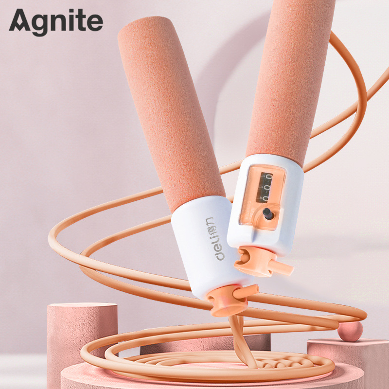 得力18701泡棉手柄机械计数PVC跳绳健身体育中考跳绳小学生跳绳