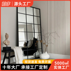 北欧風正方形装飾鏡 室内壁掛け/床置き全身鏡 ドレッシングミラー 鉄製レトロミラー 全身鏡
