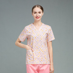 Short-sleeved hand-washing gown, printed doctor's surgical gown, female oral beauty salon overalls, male pet hospital scrub uniform, cotton
