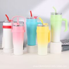 新型夏ストローカップステンレス保温カップ大容量カップ保冷携帯電話スタンド高颜値カップ