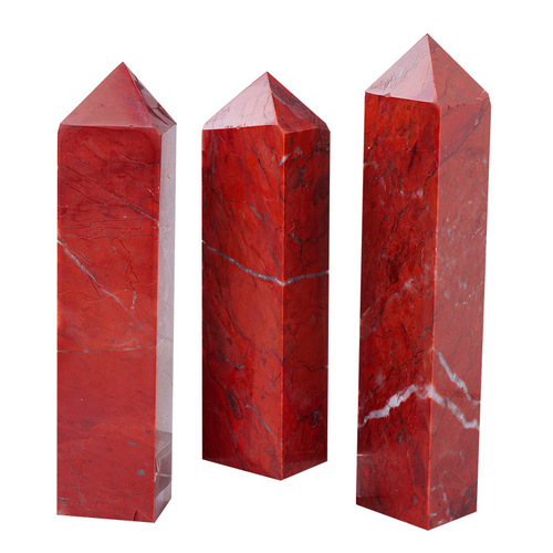 Natural red jasper single-pointed four-sided pillar, crystal raw stone polished four-sided crystal pillar, home energy ornaments wholesale