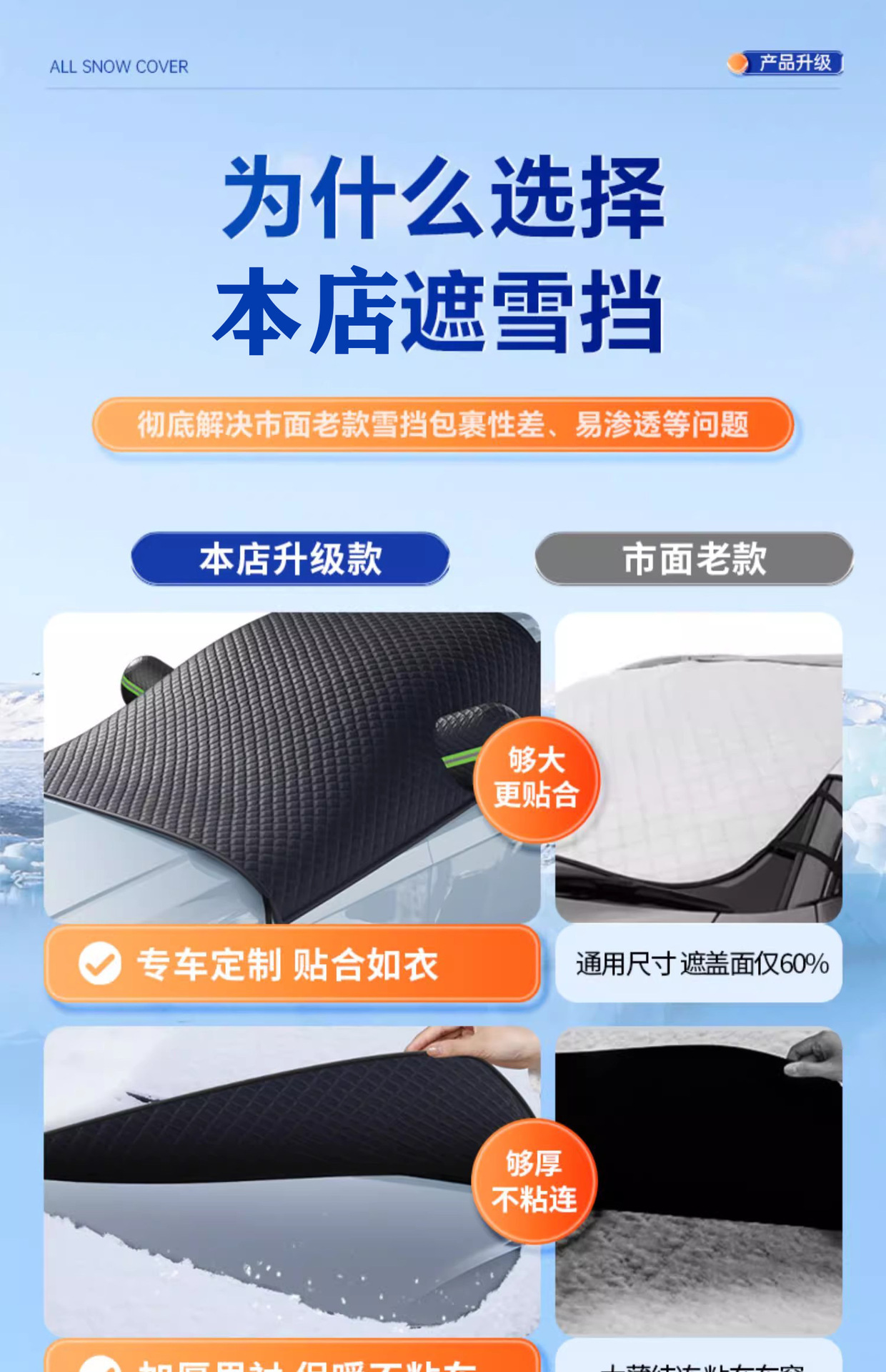 Car snow shield front windshield frost-proof snow-proof anti-freezing cover winter season universal window thickened half car cover